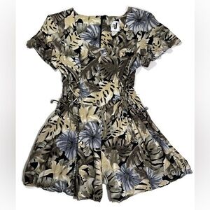 Vintage DJ Int'l Romper 100% Rayon, Short Sleeve Lace Up 80s Vibe, Monsterra